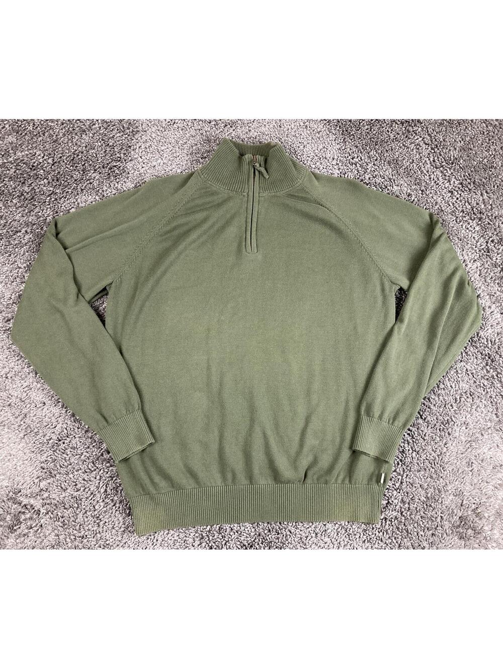 Timberland Quarter Zip Sweater Men's Green 100% Cotton Pullover Sz XL